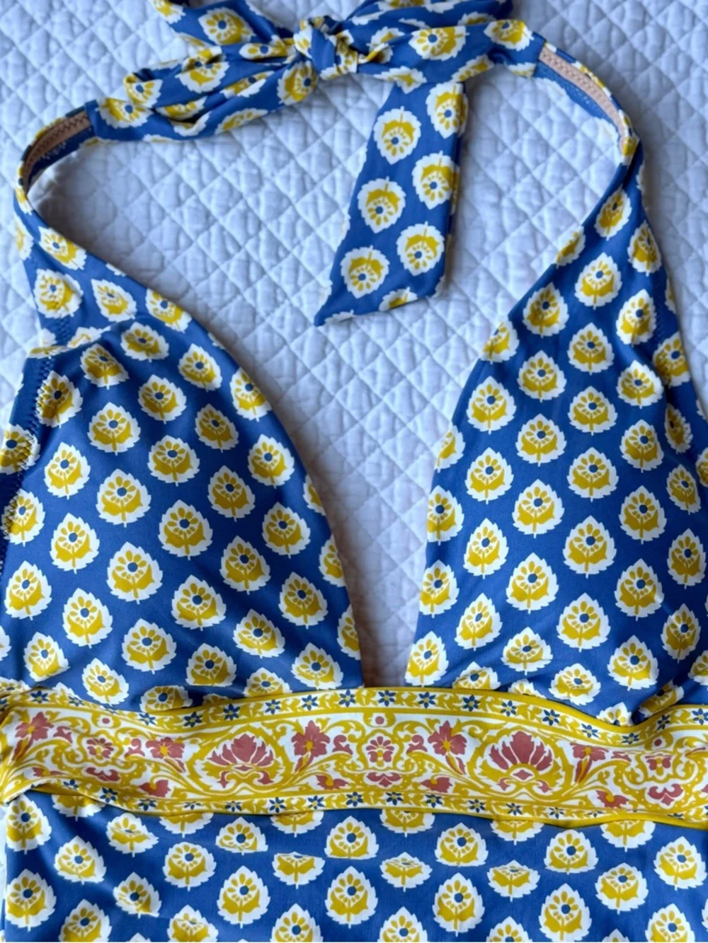 J.Crew Blue Floral Halter Block Print One Piece Swimsuit Size 8